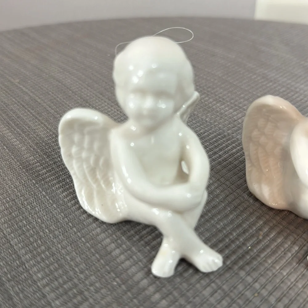 Set of 2 White Ceramic Angels -Vintage Decor